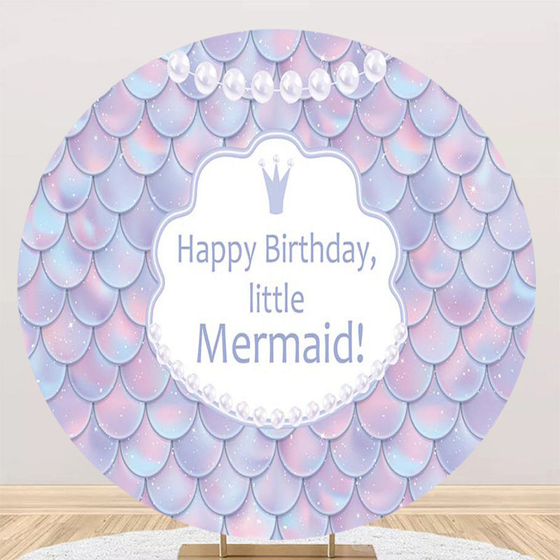 Customize Little Mermaid Round Backdrop Princess Girls Baby Shower Birthday Party Decor Fish Scales Circle Cake Table Background