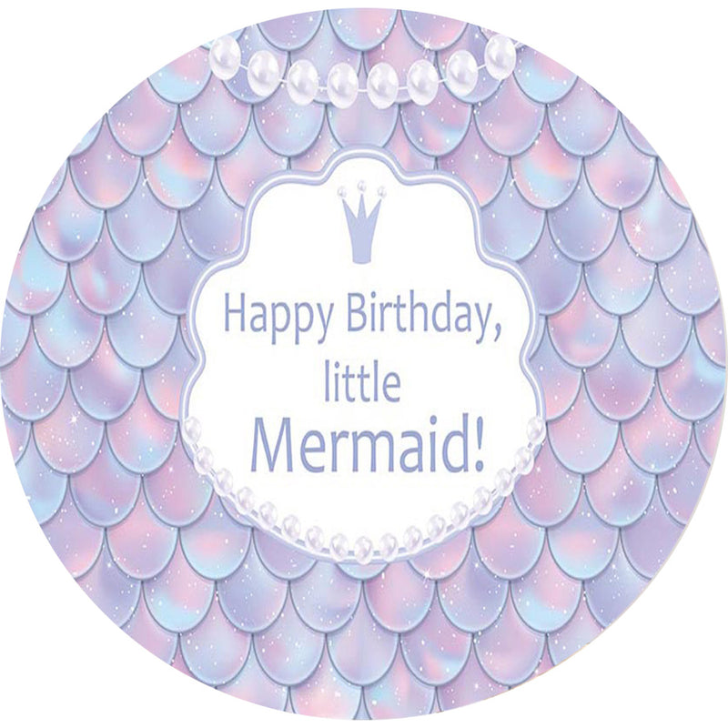 Customize Little Mermaid Round Backdrop Princess Girls Baby Shower Birthday Party Decor Fish Scales Circle Cake Table Background