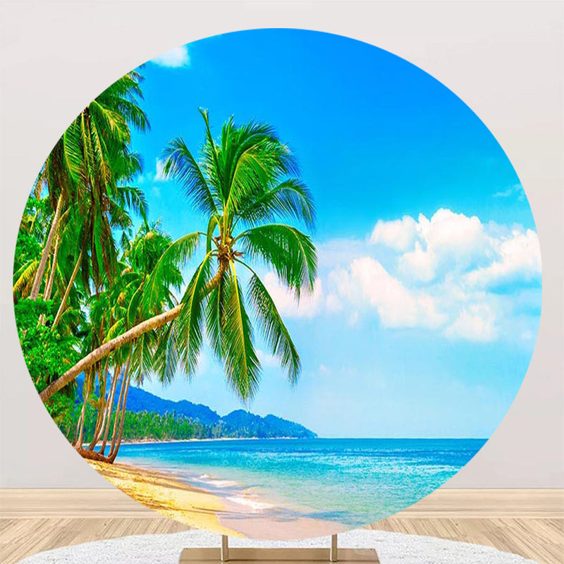 Arrière-plan rond Luau Tropical hawaïen, piscine d'été, océan, cercle d'anniversaire, couverture de bannière de Table de fête de gâteau 