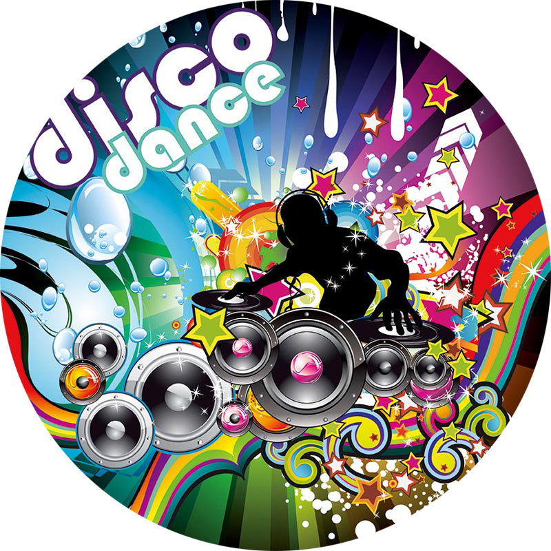Arrière-plan rond Disco de danse, couverture de bannière de Table de fête musicale des années 90 et 80 