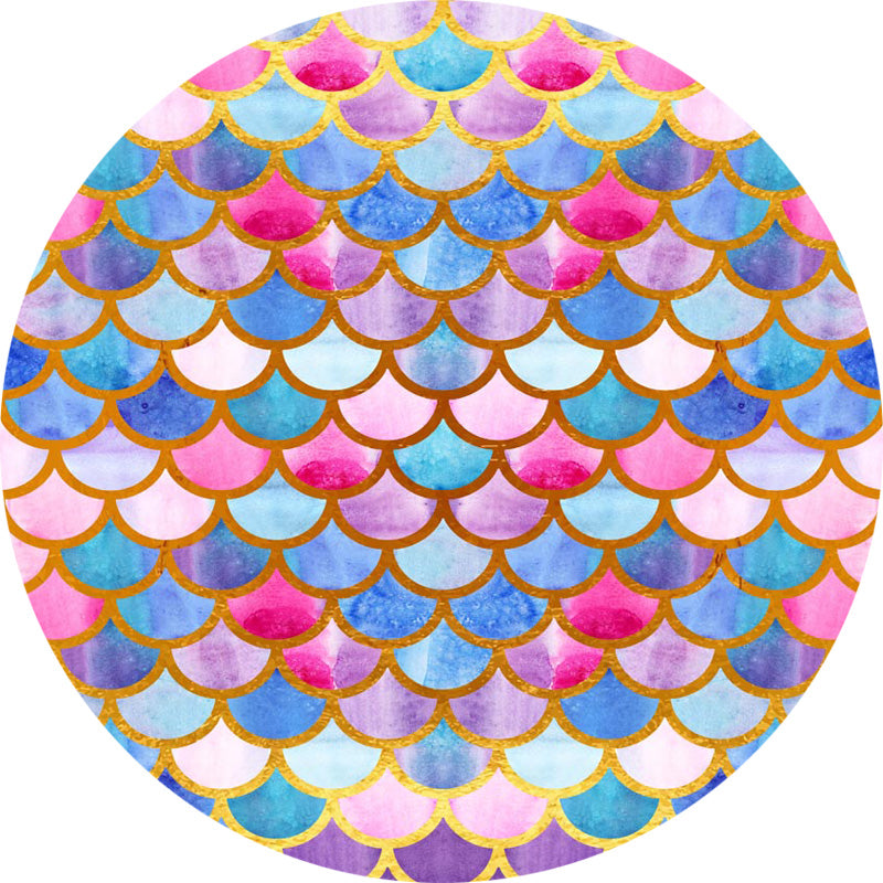 Mermaid Round Backdrops Colorful Fish Scales Party Circle Background Party Glitter Girls Cake Table Banner Covers