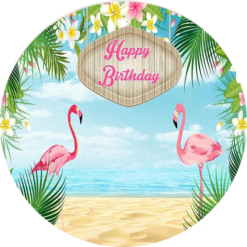 Flaming Round Backdrops Tropical Pink Flamingo Party Circle Background Monstera Leaf Girls Birthday Cake Table Banner Covers