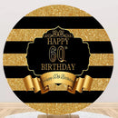 Custom 60th Birthday Round Backdrops Black Golden Women Birthday Party Circle Background Mens Birthday Cake Table Banner Covers