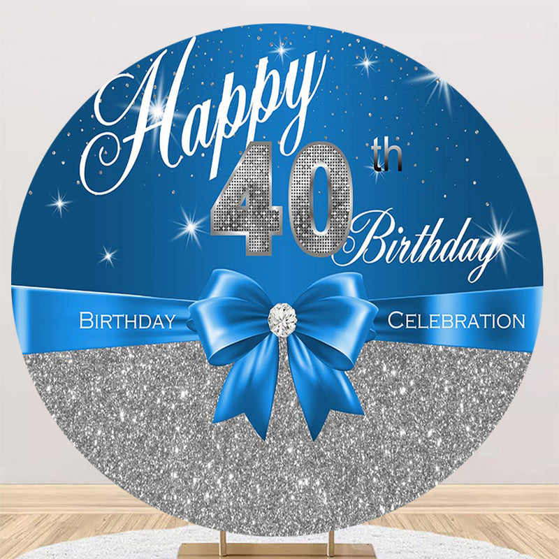 Custom 40th Birthday Round Backdrops Blue Silver Women Birthday Party Circle Background Birthday Cake Table Banner Covers