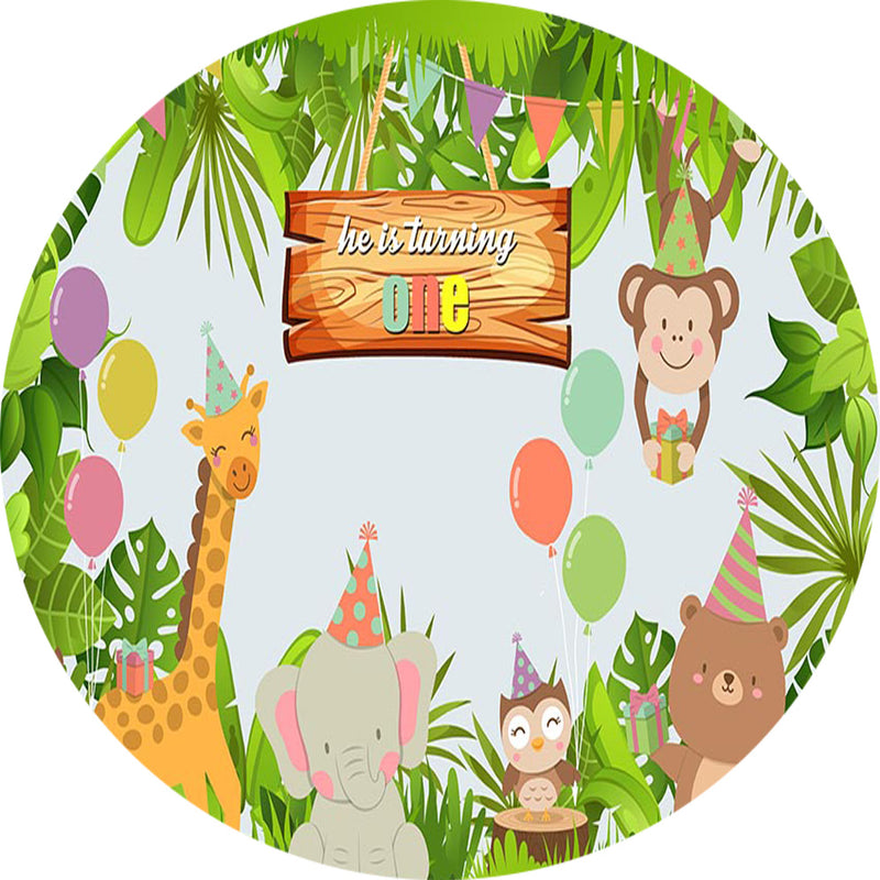 Jungle Safari Round Backdrops Boys Birthday Party Circle Background Animals Cake Table Banner Covers