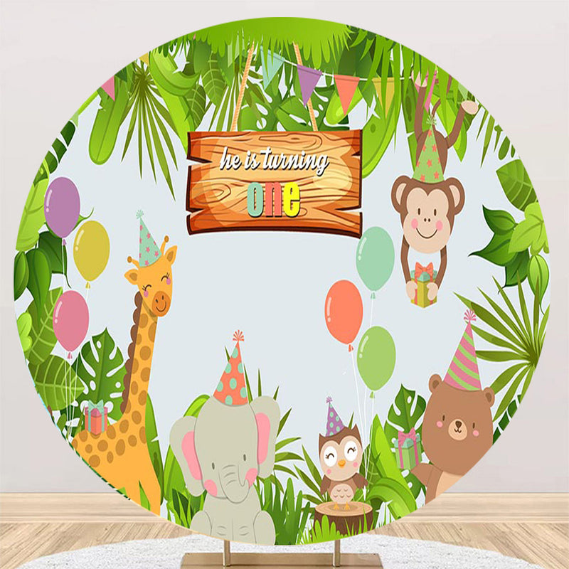 Jungle Safari Round Backdrops Boys Birthday Party Circle Background Animals Cake Table Banner Covers