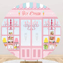 Ice Cream Round Backdrops Pink Girls Birthday Party Circle Background Cake Table Banner Covers