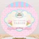 Personalize Ice Cream Round Backdrops Pink Girls Birthday Party Circle Background Cake Table Banner Covers