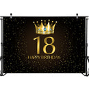 Fond de Photo de fête d'adulte de 18e anniversaire, couronne dorée, petits points, arrière-plan noir pour Photo
