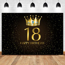 Fond de Photo de fête d'adulte de 18e anniversaire, couronne dorée, petits points, arrière-plan noir pour Photo