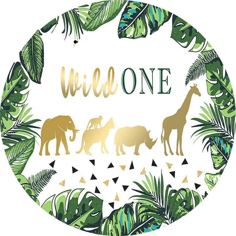 Wild One Round Backdrops Jungle Safari Boys Birthday Party Circle Background Animals Party Cake Table Banner Covers