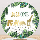 Wild One Round Backdrops Jungle Safari Boys Birthday Party Circle Background Animals Party Cake Table Banner Covers