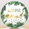Wild One Round Backdrops Jungle Safari Boys Birthday Party Circle Background Animals Party Cake Table Banner Covers