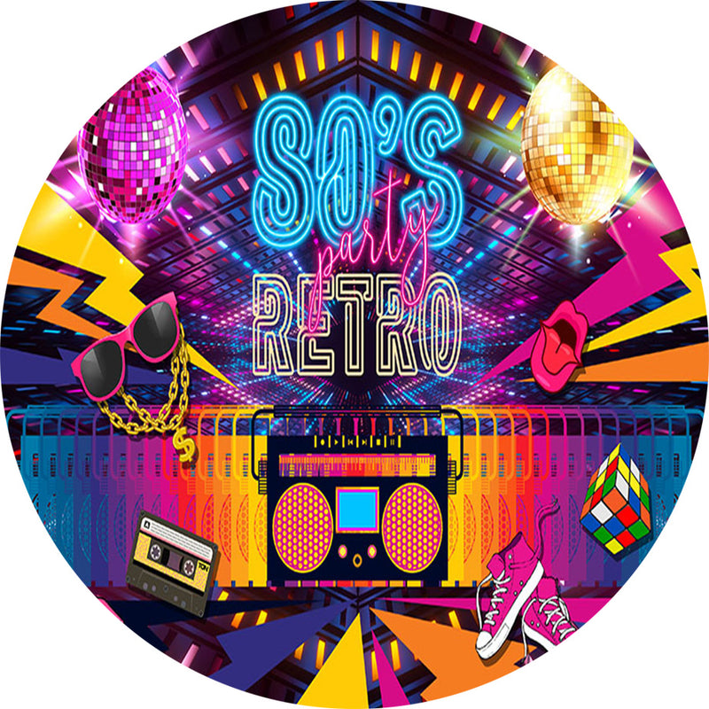 80s Retro Disco Round Backdrops Music Party Stage Birthday Party Circle Background Cake Table Banner Covers