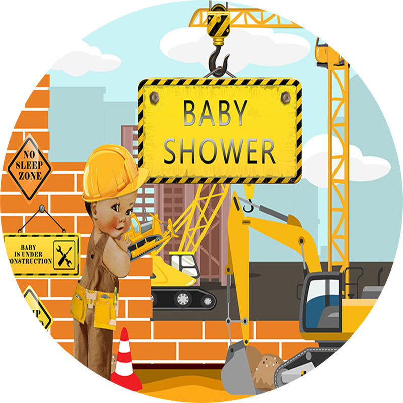 Baby Shower Round Backdrops Construction Dump Truck Boys Birthday Party Circle Background Cake Table Banner Covers