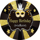 Happy Birthday Round Backdrops Black Golden Birthday Party Circle Background Cake Table Banner Covers