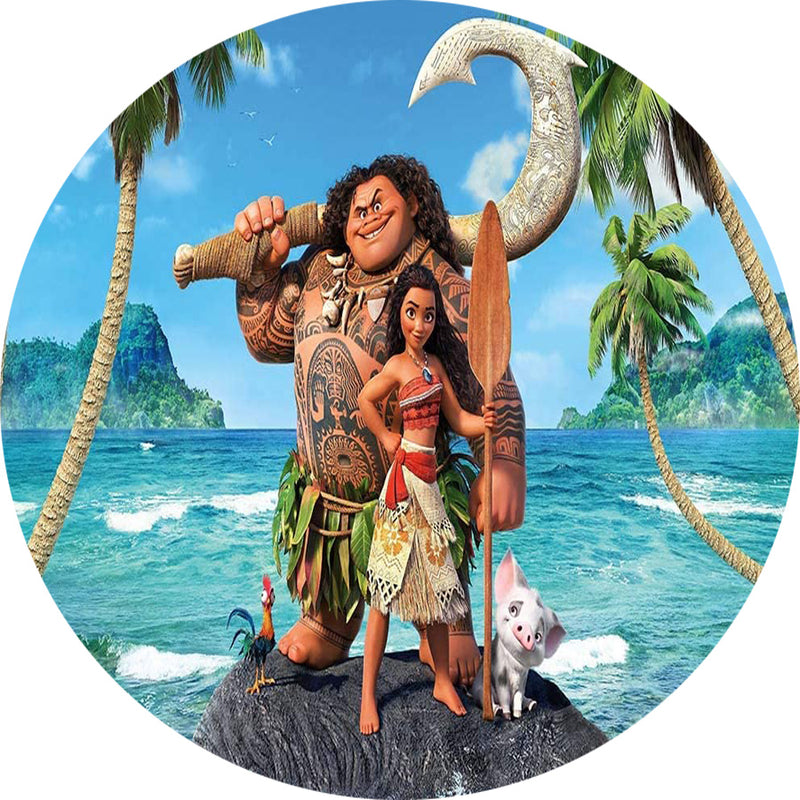 Moana Maui Round Backdrops Ocean Tropical Girls Boys Birthday Circle Background Waialiki Maui Cake Party Table Banner Covers