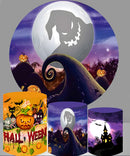 Fondos redondos de víspera de Halloween, fondo circular de calabaza de pesadilla, cubiertas de accesorios para fotomatón de fiesta de Luna y murciélago