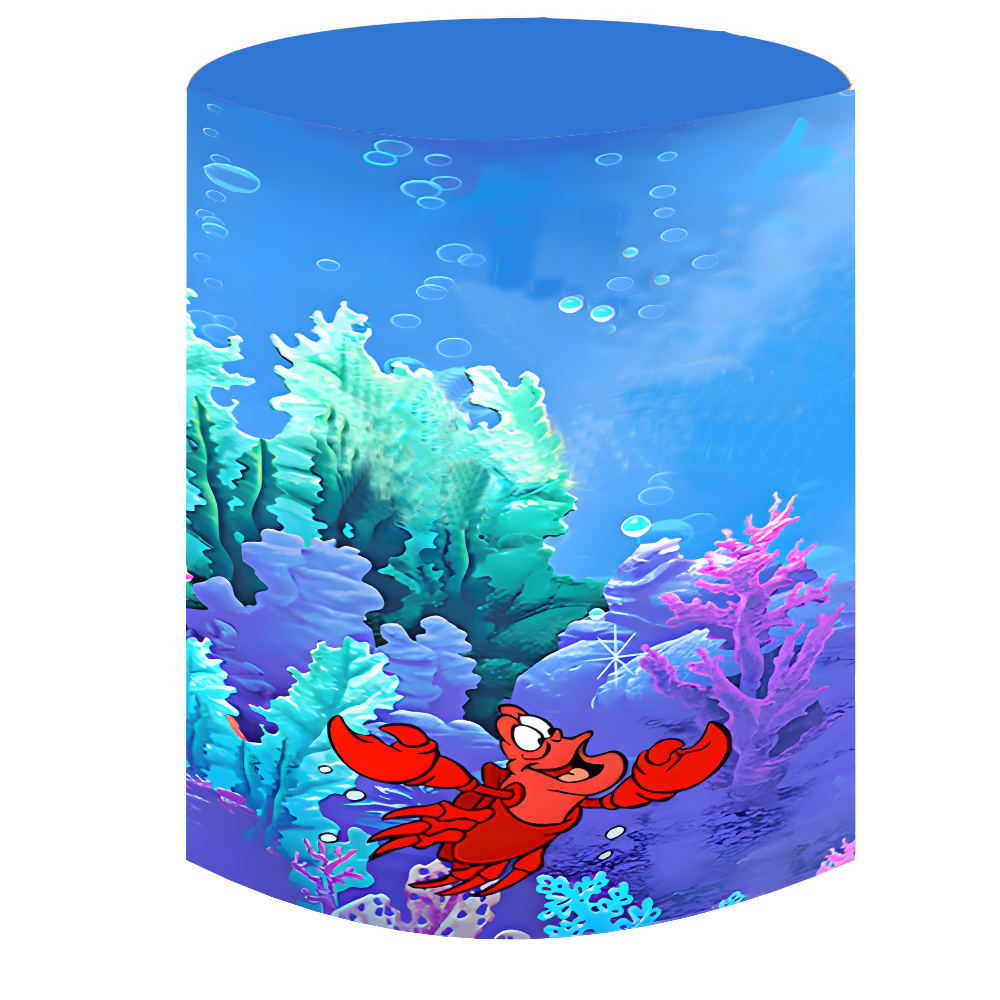 Mermaid Round Backdrops Fish Ocean Circle Background Girls Birthday Party Cylinder Plinth Covers Covers