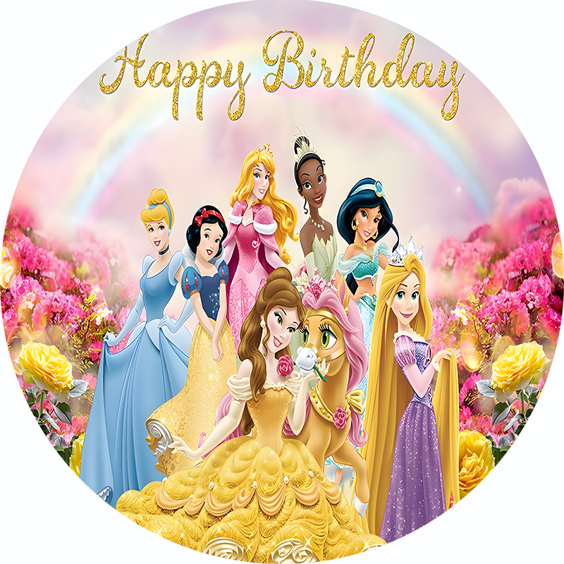 Décors de fond de fête de princesse, toile de fond ronde pour Photo de cercle d'anniversaire de filles 