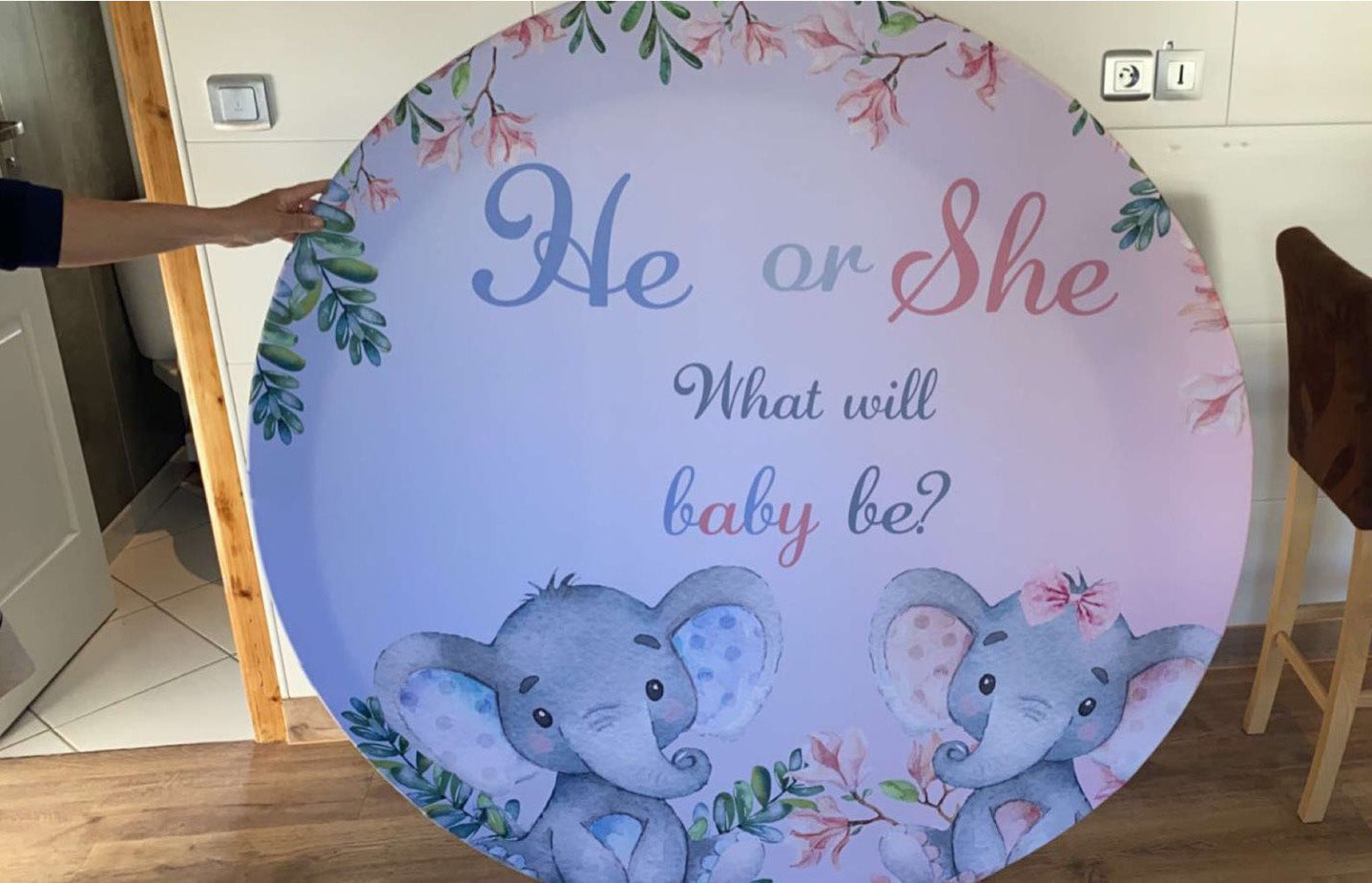 Round Circle Background Baby Shower Gender Reveal Cute Elephant Backdrop Boy Birthday Party Decor