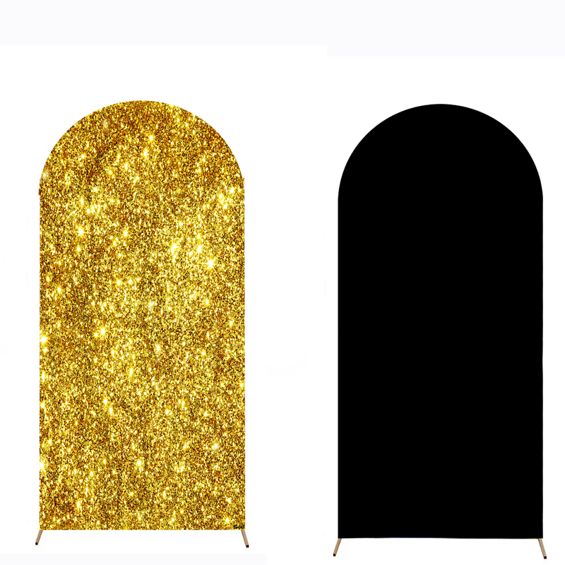 Cubierta de fondo fotográfico, cubiertas elásticas de doble cara con tema de arco de oro negro, fondo redondo