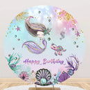 Fondo redondo de sirena para pastel de cumpleaños, Fondo de escamas de pez arcoíris bajo el mar, decoraciones para fiesta de cumpleaños de bebé circular 