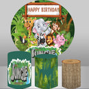 Personalize Jungle Safari Tiger Round Backdrops Animals Zoo Party Circle Background Lion Monkey Cake Party Table Banner Covers
