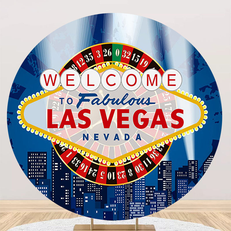 Customize Las Vegas Round Backdrops Kids Birthday Party Circle Background Cake Table Banner Covers