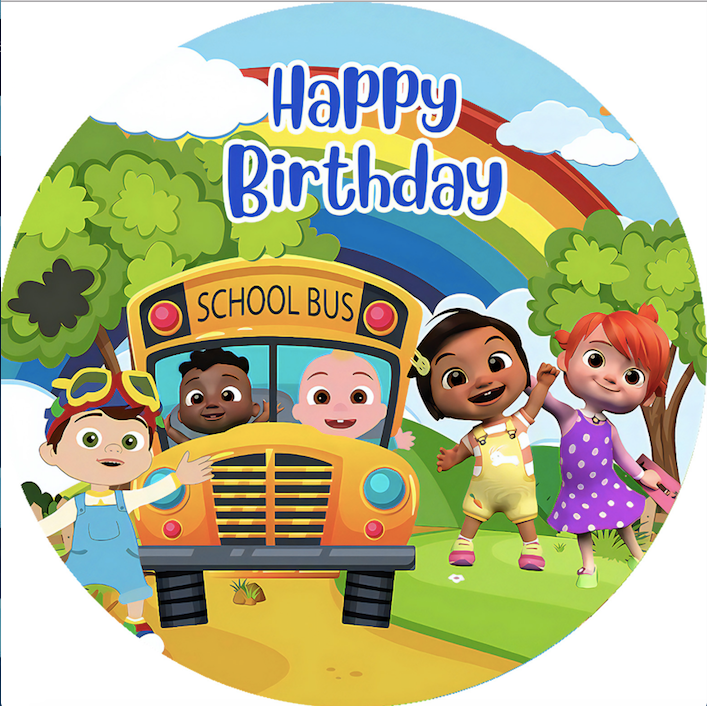 Cocomelon Round Backdrop Happy Birthday School Bus Circle ...