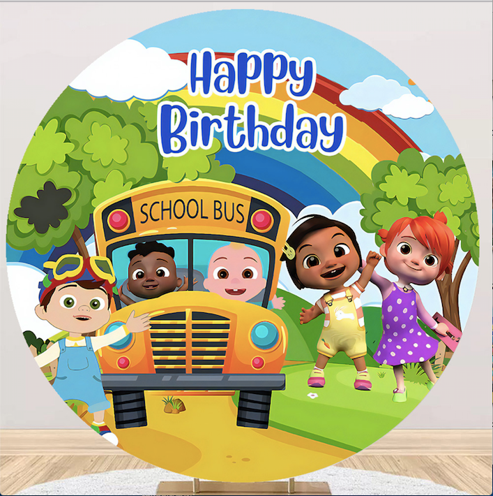 Cocomelon Round Backdrop Happy Birthday School Bus Circle ...