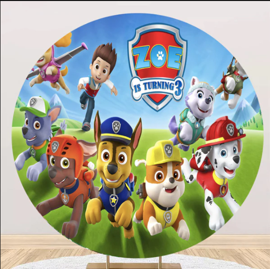 Personalize Paw Patrol Birthday Round Backdrop Boys Birthday Party Background 3PCS Cylinder Plinth Covers