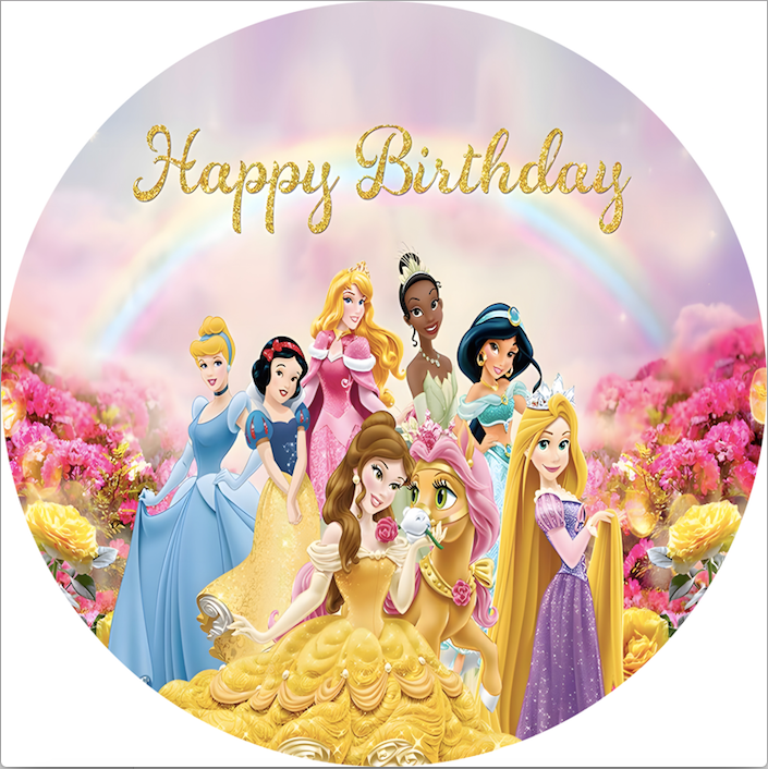 Princess Party Background Decors Round Girls Birthday Circle Photo Backdrop Cylinder Plinth Covers