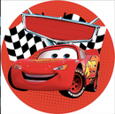 Fondo redondo de coche de carreras, cubiertas de zócalo cilíndrico de fondo circular de cumpleaños para niños y coches 