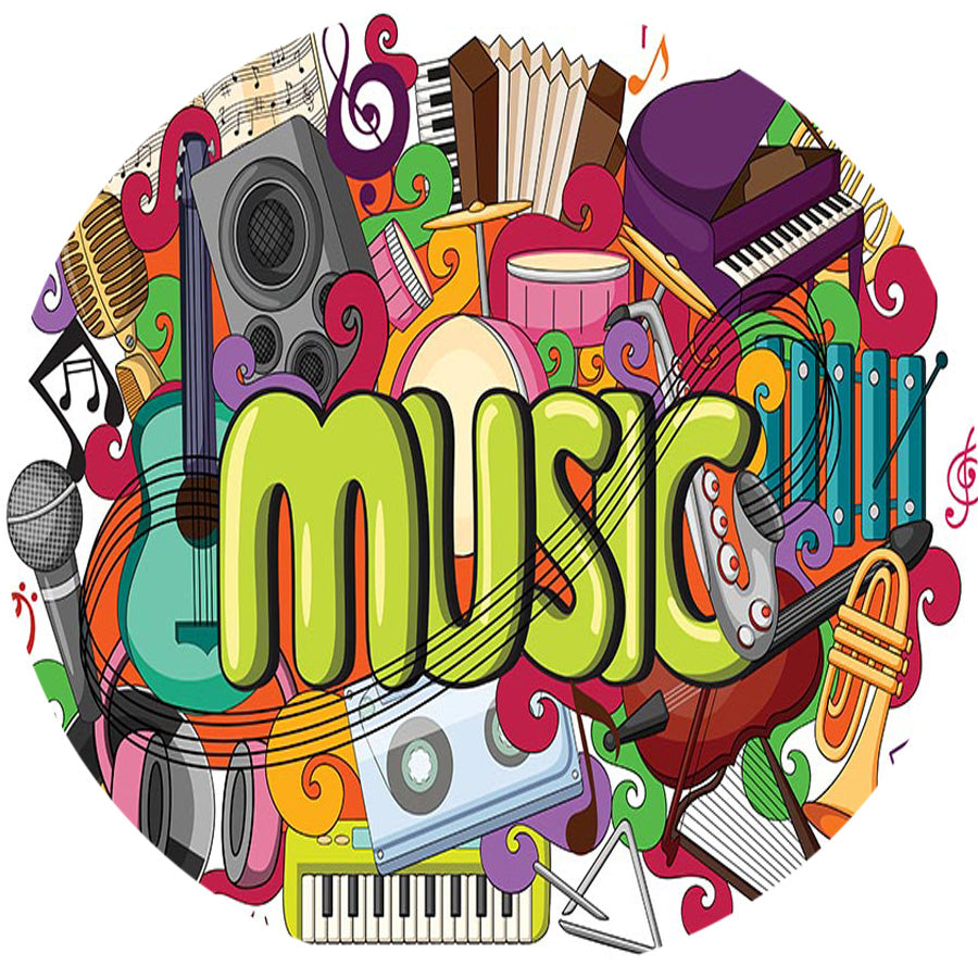 Music Party Round Backdrops Music Disco Circle Background Boys Birthday Cake Table Banner Covers