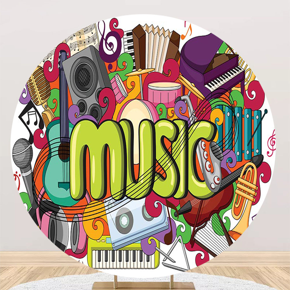 Music Party Round Backdrops Music Disco Circle Background Boys Birthday Cake Table Banner Covers