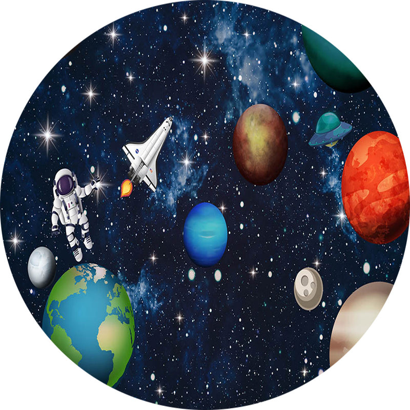 Outer Space Round Backdrops Galaxy Astronaut to The Moon Circle Background Boys Birthday Cake Table Banner Covers