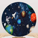 Outer Space Round Backdrops Galaxy Astronaut to The Moon Circle Background Boys Birthday Cake Table Banner Covers