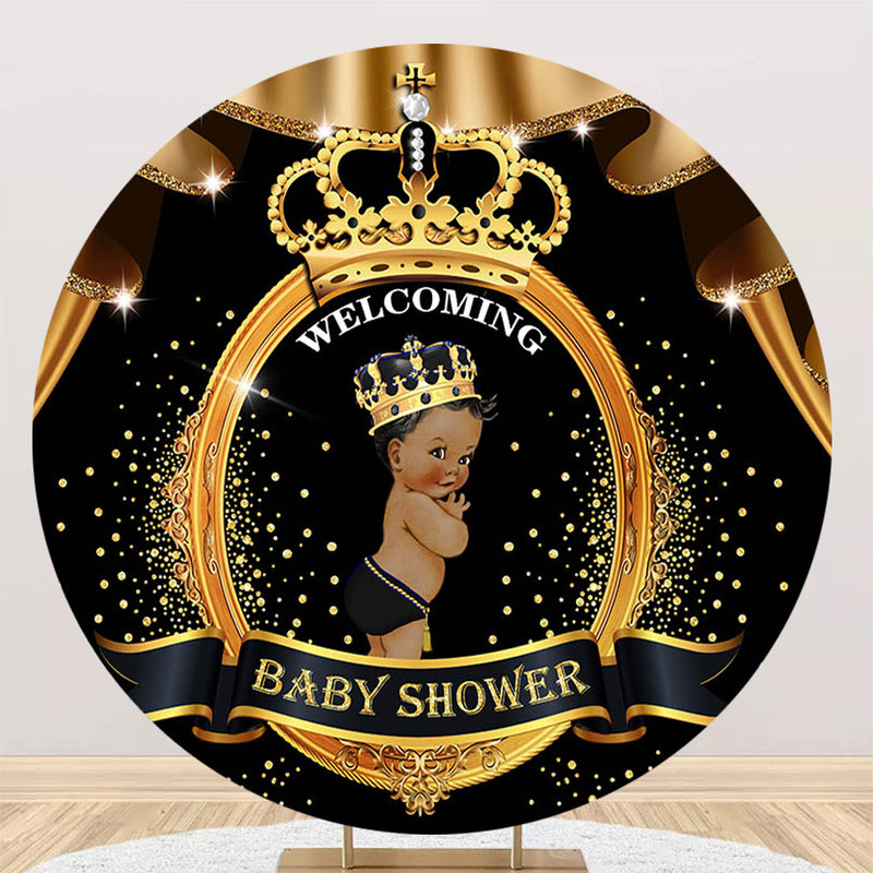 Baby Shower Round Backdrops Black Golden Prince Party Circle Background Boys Birthday Cake Table Banner Covers