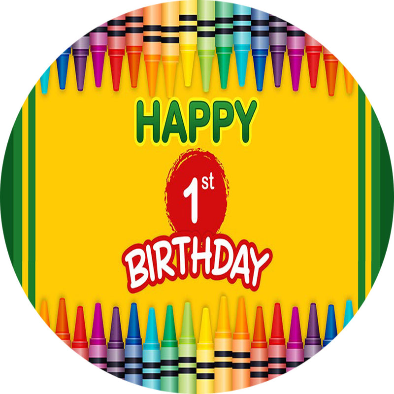 Personalize pencil Round Backdrops Kids 1st Birthday Party Circle Background School Cake Table Banner Covers