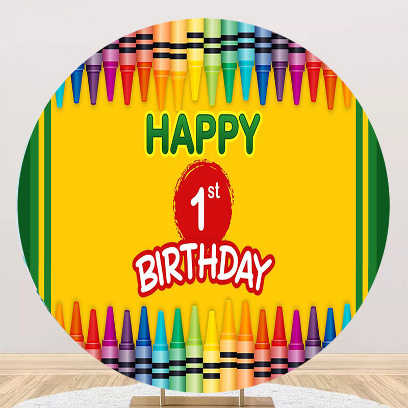 Personalize pencil Round Backdrops Kids 1st Birthday Party Circle Background School Cake Table Banner Covers