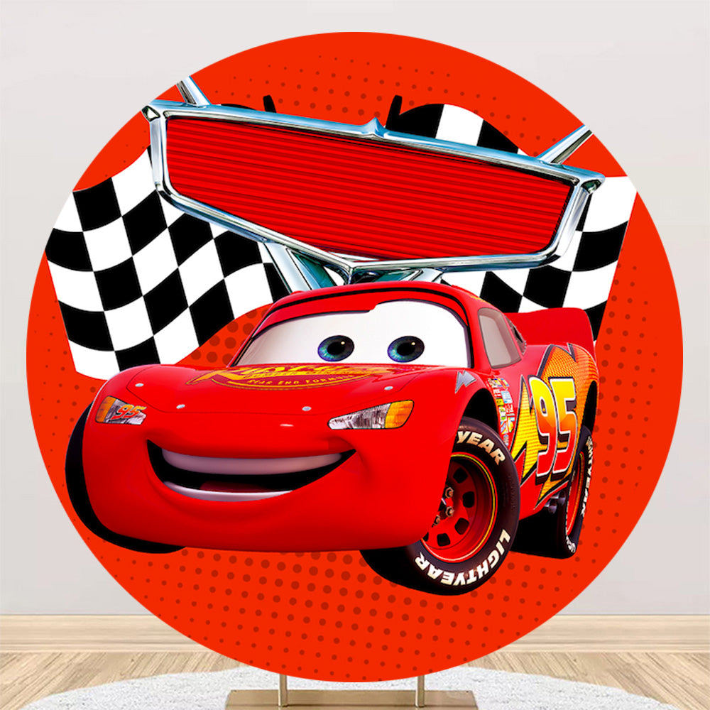 Racing Car Round Backdrop Cars Boys Birthday Circle Background Cylinde ...