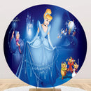 Cinderella Round Backdrops Blue Dress Blonde Princess Party Circle Background Girls Birthday Cake Table Banner Covers