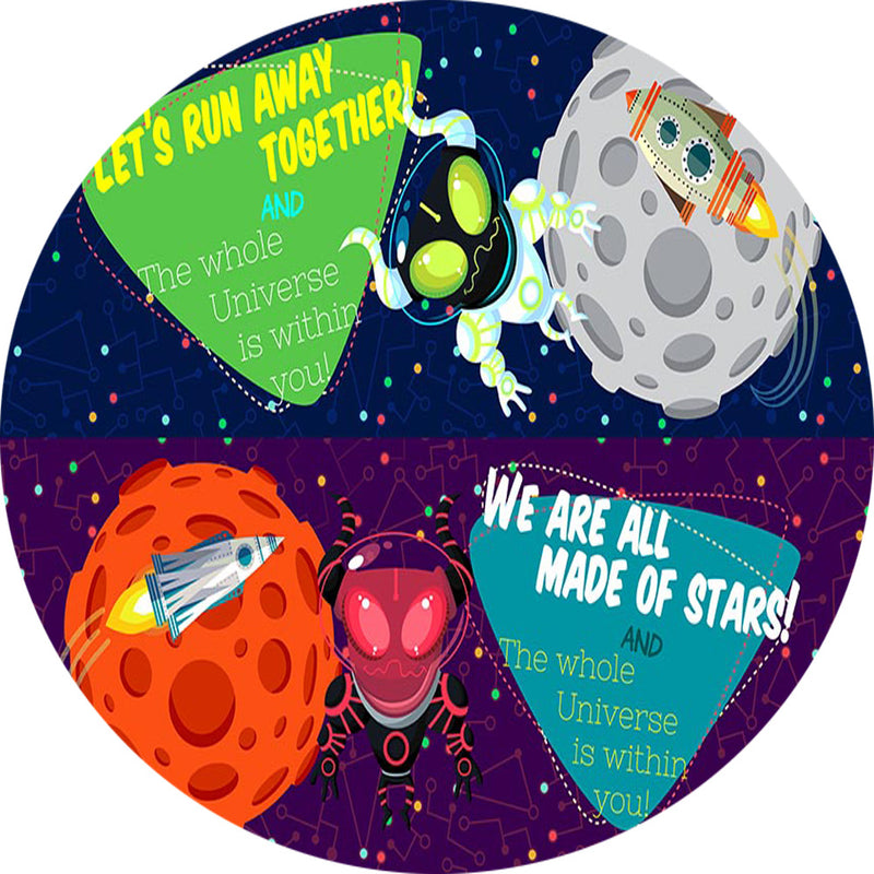 Space Ship Round Backdrops Universe Kids Party Circle Background Boys Birthday Cake Covers