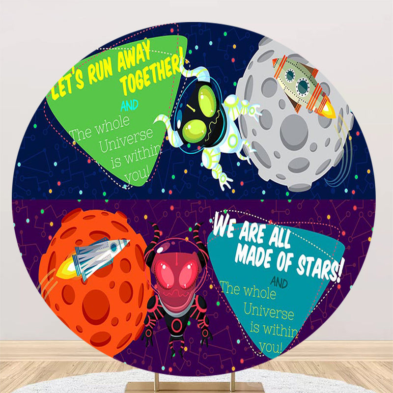 Space Ship Round Backdrops Universe Kids Party Circle Background Boys Birthday Cake Covers