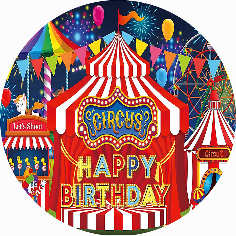 Red Circus Round Backdrop Child Birthday Circle Background Happy Birthday Photo Studio Decor Cylinder Plinth Covers