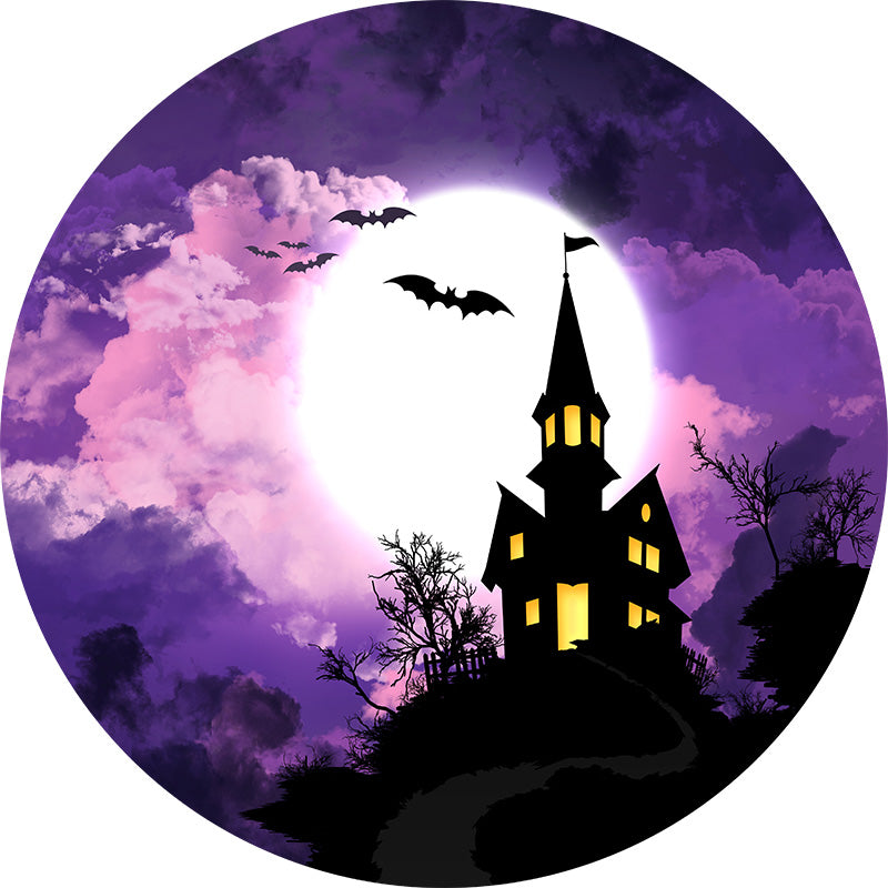Halloween Round Backdrops Purple Circle Background Night Moon Party Photo Booth Props Covers