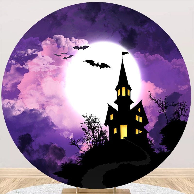 Halloween Round Backdrops Purple Circle Background Night Moon Party Photo Booth Props Covers