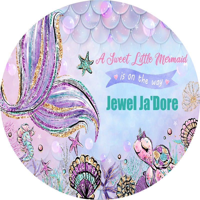 Personalize Little Mermaid Round Backdrop Girls Birthday Circle Background Table Banner Covers