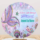Personalize Little Mermaid Round Backdrop Girls Birthday Circle Background Table Banner Covers
